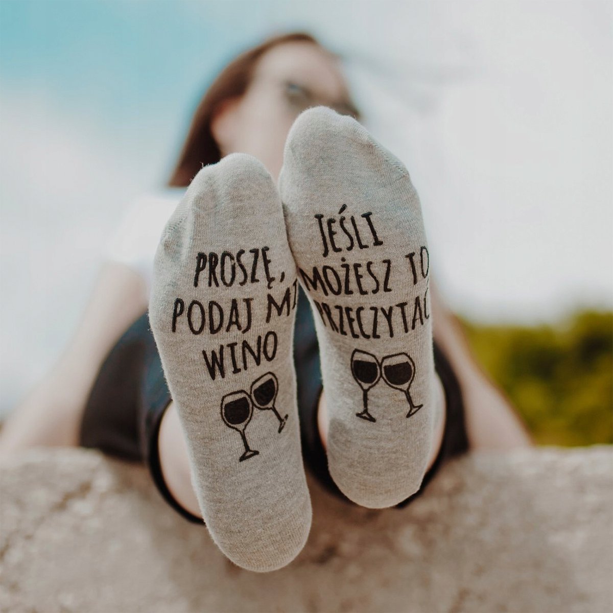Śmieszne Skarpetki Damskie Stopki PODAJ WINO 35-40 na Prezent dla Niej