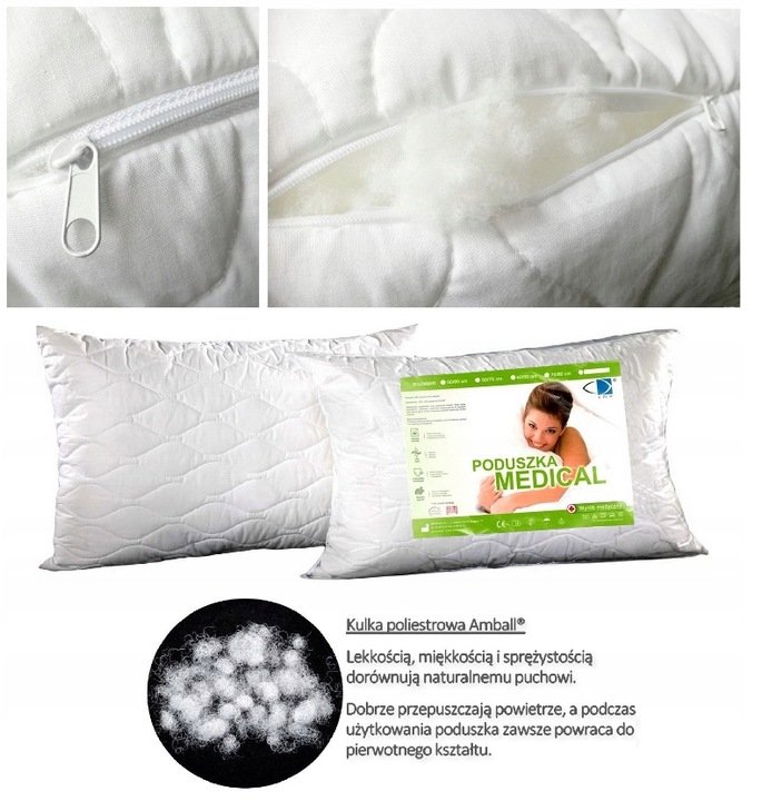 Poduszka regulowana z zamkiem DO SPANIA MEDICAL 40x60 Antyalergiczna 95*C