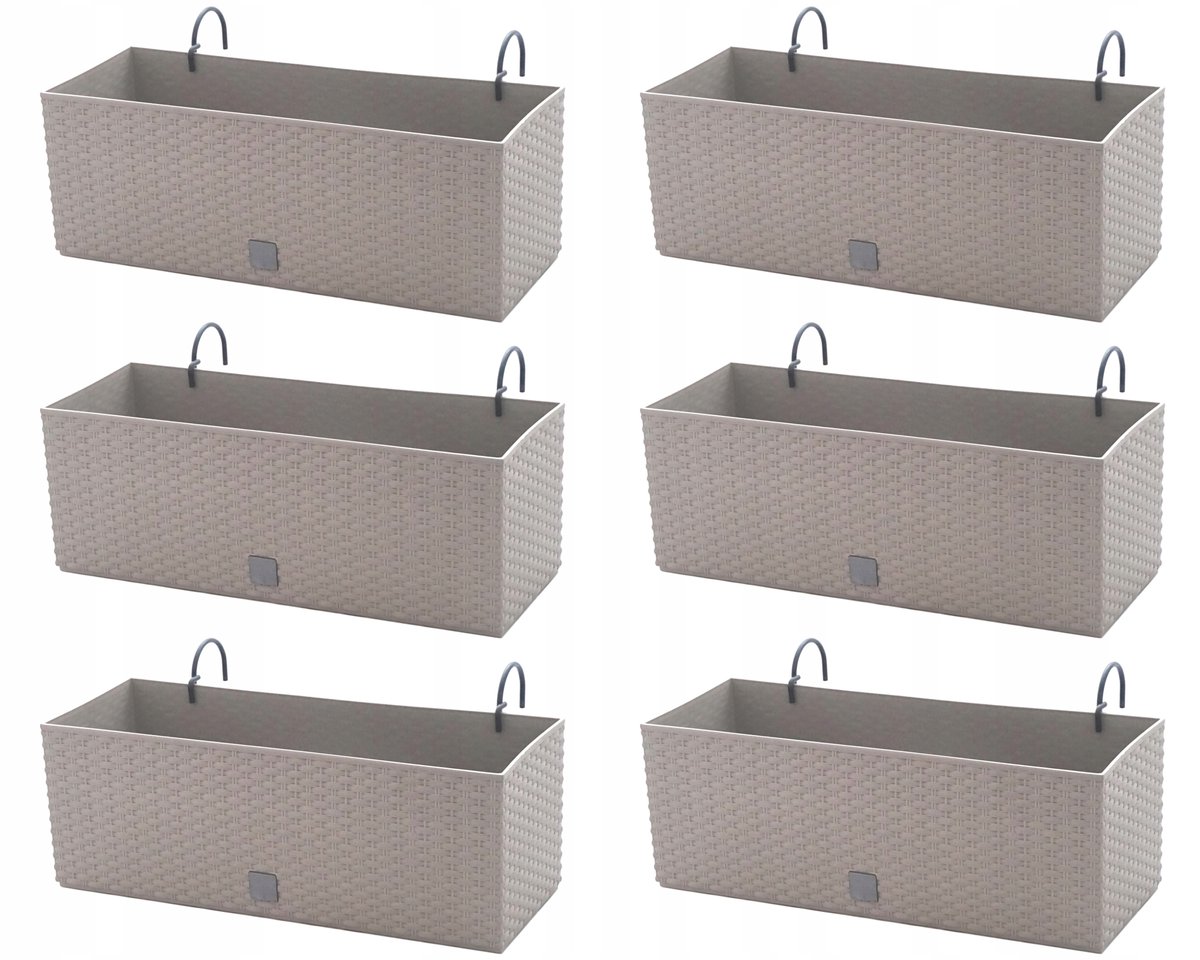 6x Doniczka balkonowa 51cm + uchwyty / haki, nawadniacz Skrzynka na balkon