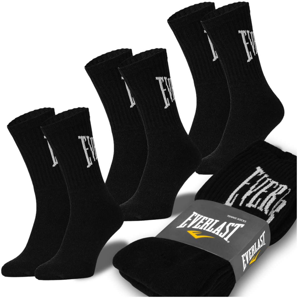 Everlast Skarpety Męskie Długie Bawełna Czarne 3 pary SKT001 Rozmiar 39/42