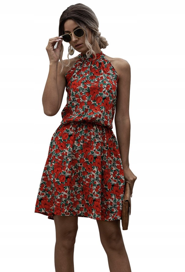 LETNIA KRÓTKA SUKIENKA W KWIATY Z WIĄZANIEM