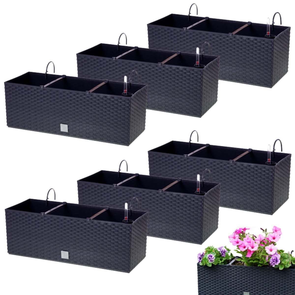 6szt Skrzynka balkonowa 50cm + uchwyty, nawadnianie