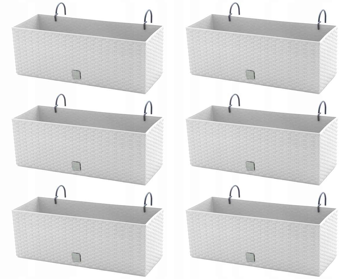 6x Doniczka balkonowa 51cm + uchwyty / haki, nawadniacz Skrzynka na balkon