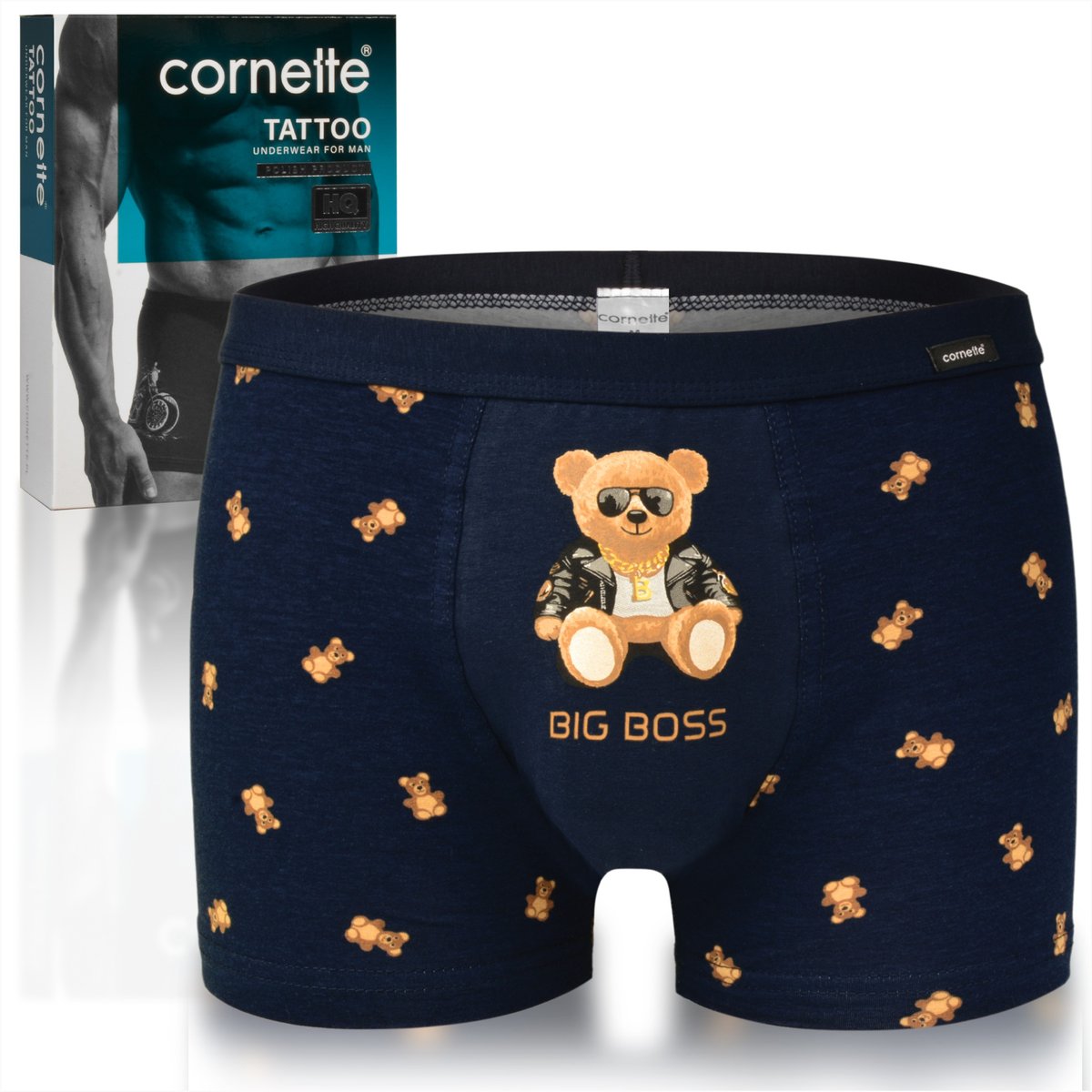 Cornette Bokserki Męskie Granatowy Boss Misie Bawełna Rozmiar XXL