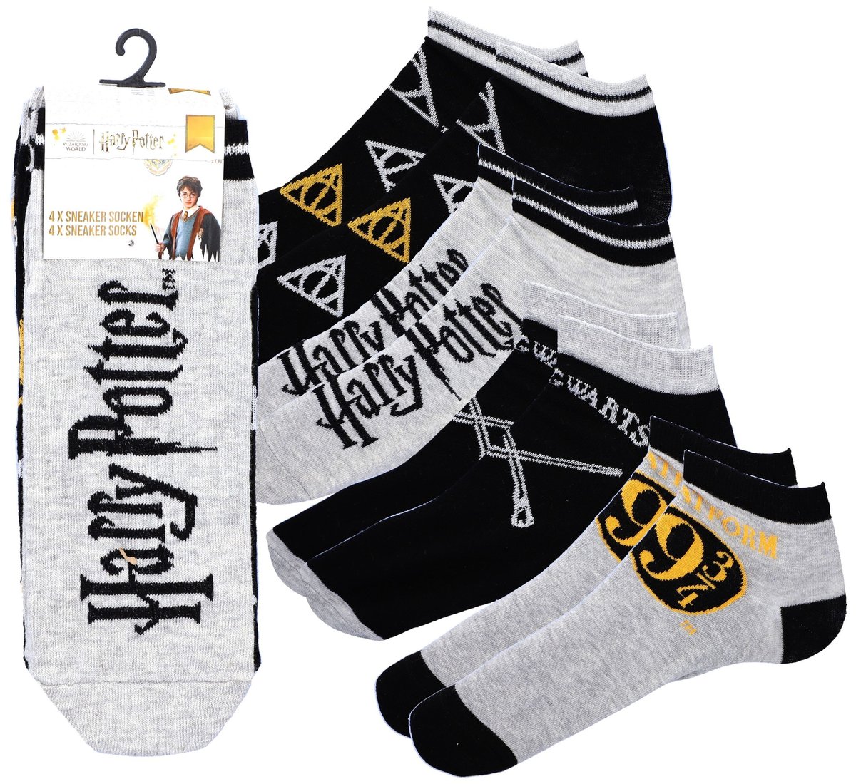 Harry Potter, skarpetki stopki damskie, 35-38, 4 pary, MIX wzorów
