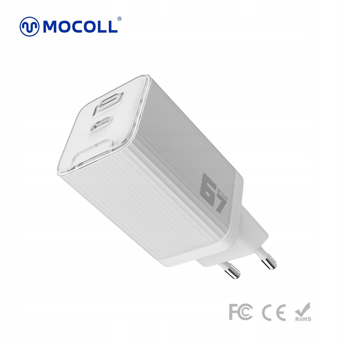 Ładowarka sieciowa Mocoll 2x USB typ C uniwersalna 67W Biała
