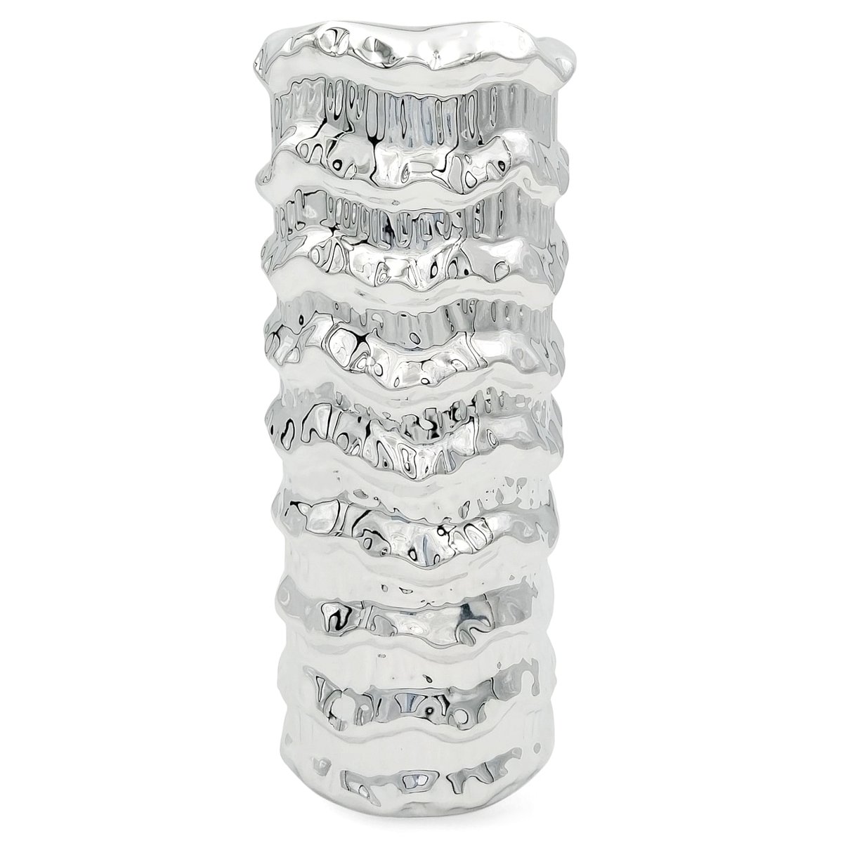 Wazon ceramiczny nowoczesny flakon na kwiaty srebrny chromowany lustrzany 23 cm