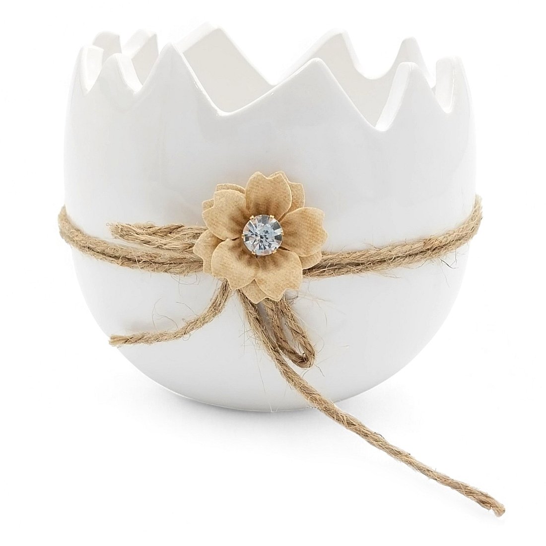 Doniczka wielkanocna jajko białe z kryształkiem 10 cm ceramiczna