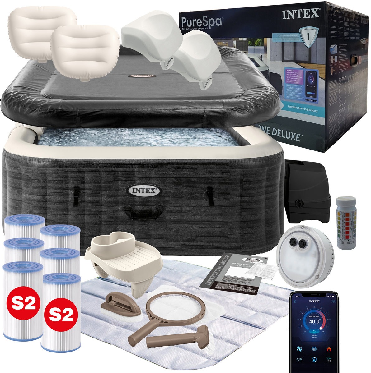 Spa ogrodowe Intex 28450 175x175x71cm Wi-Fi Pompa Generator chloru Filtry