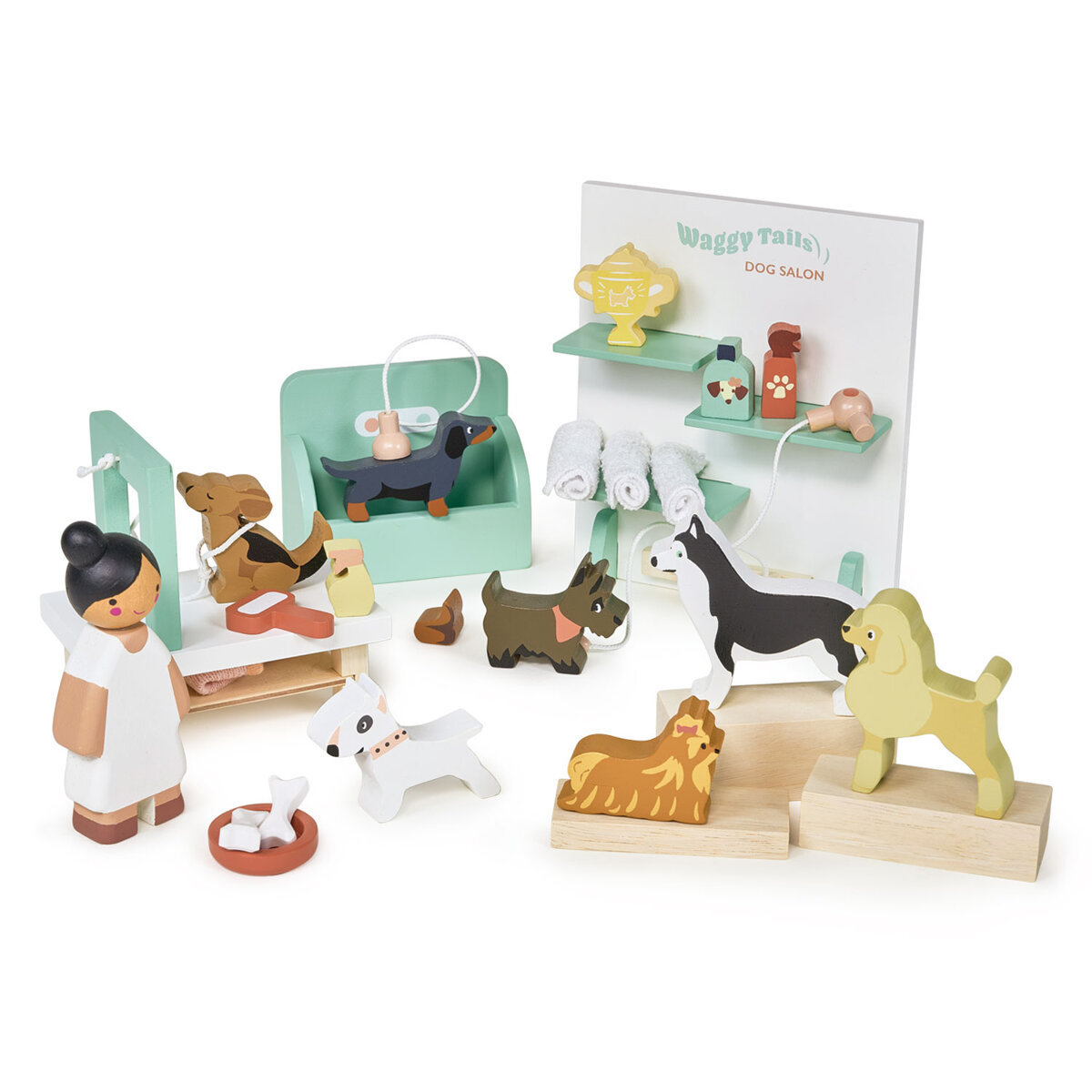Drewniane figurki do zabawy - salon piękności dla psów, Tender Leaf Toys