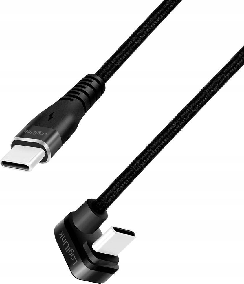 LOGILINK CU0191 Kabel USB 2.0 Type-C C/M kątowy na USB-C/M aluminium czarny 2m