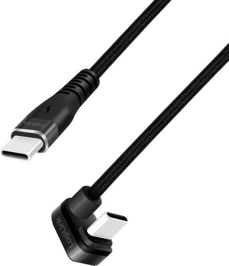 LOGILINK CU0194 Kabel USB 2.0 Type-C C/M kątowy na USB-C/M aluminium czarny 3m