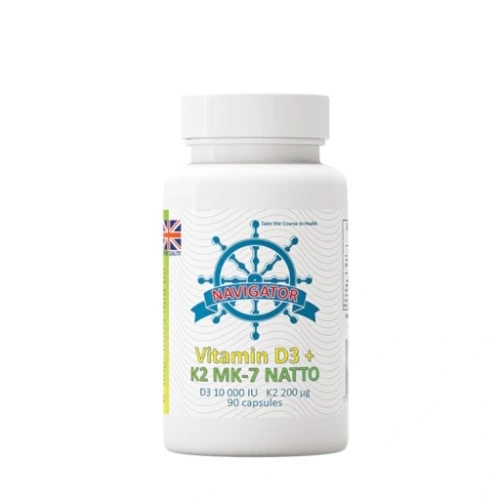Navigator, Witamina D3 10000 Iu + Witamina K2 Mk-7 200 Μg, Suplement diety, 90 kaps. + Butelka, 120 Ml