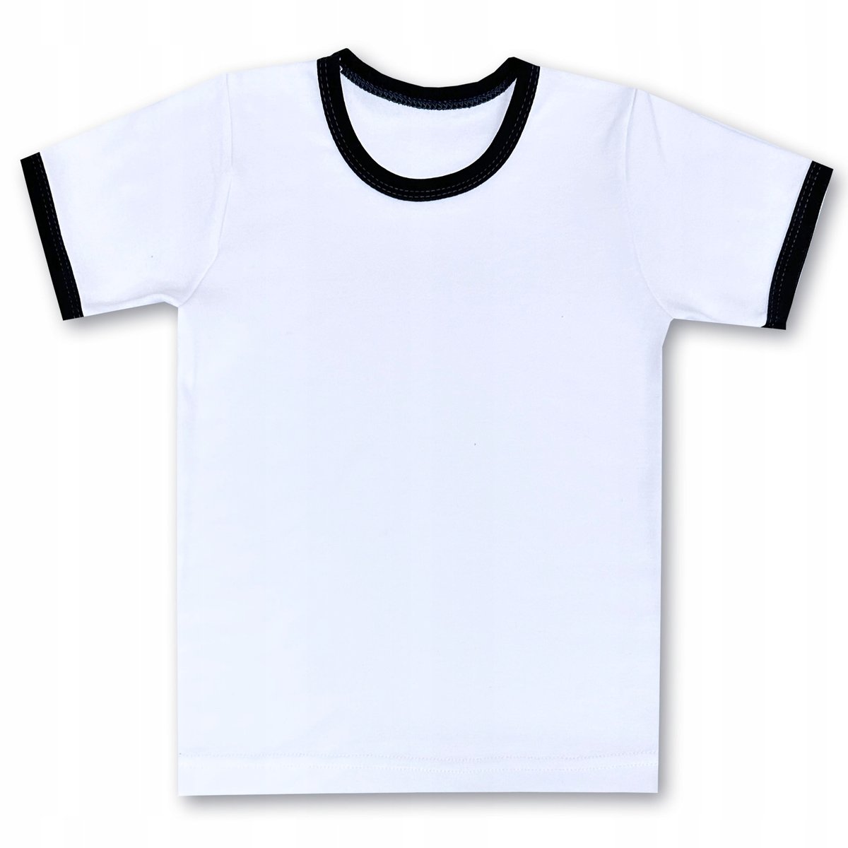 BIAŁA bluzka 80 T-SHIRT bawełna z CZARNĄ lamówką KOSZULKA krótki rękawek