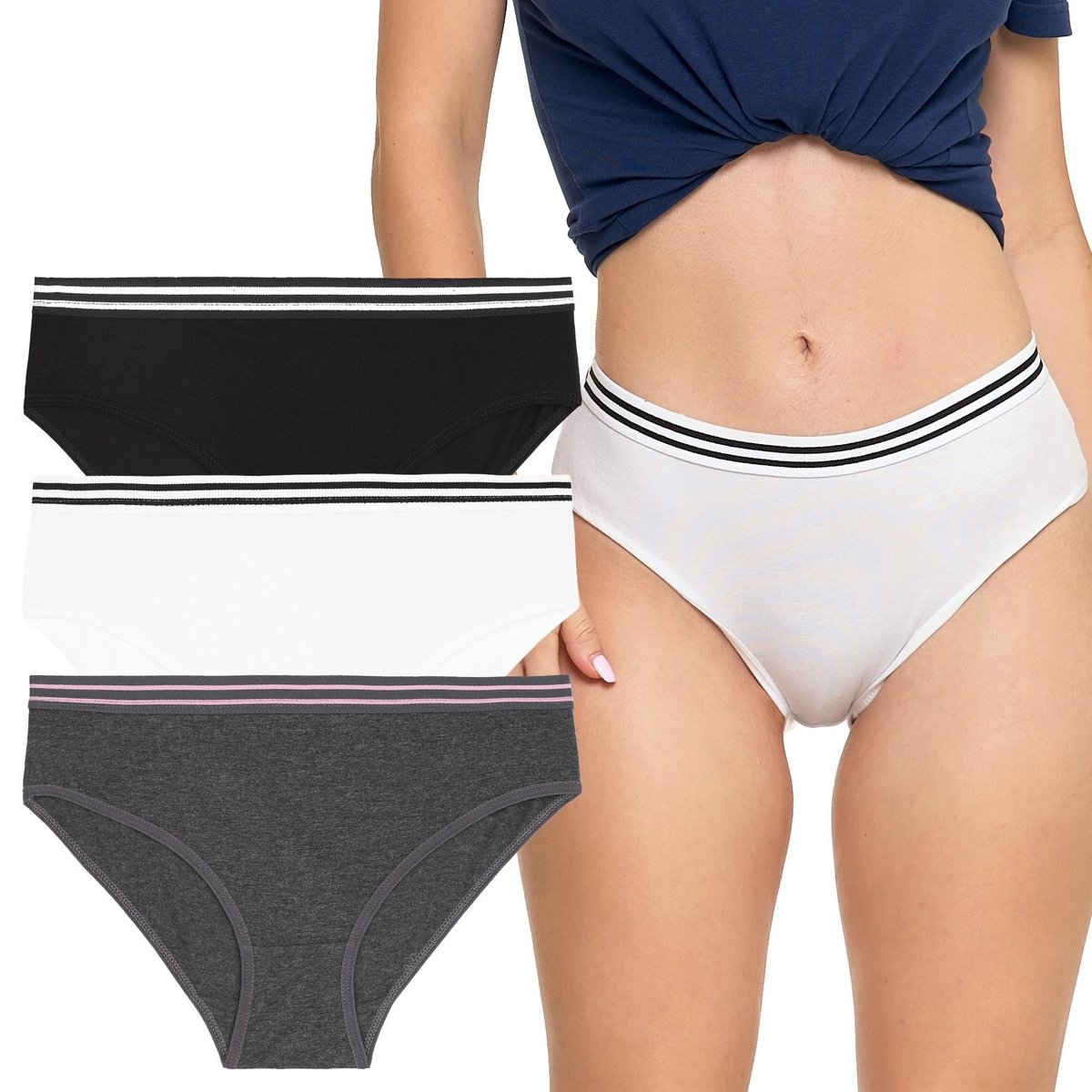 Figi Majtki Damskie Gładkie Bawełniane Szeroka Guma MORAJ 3-sztuki - XL