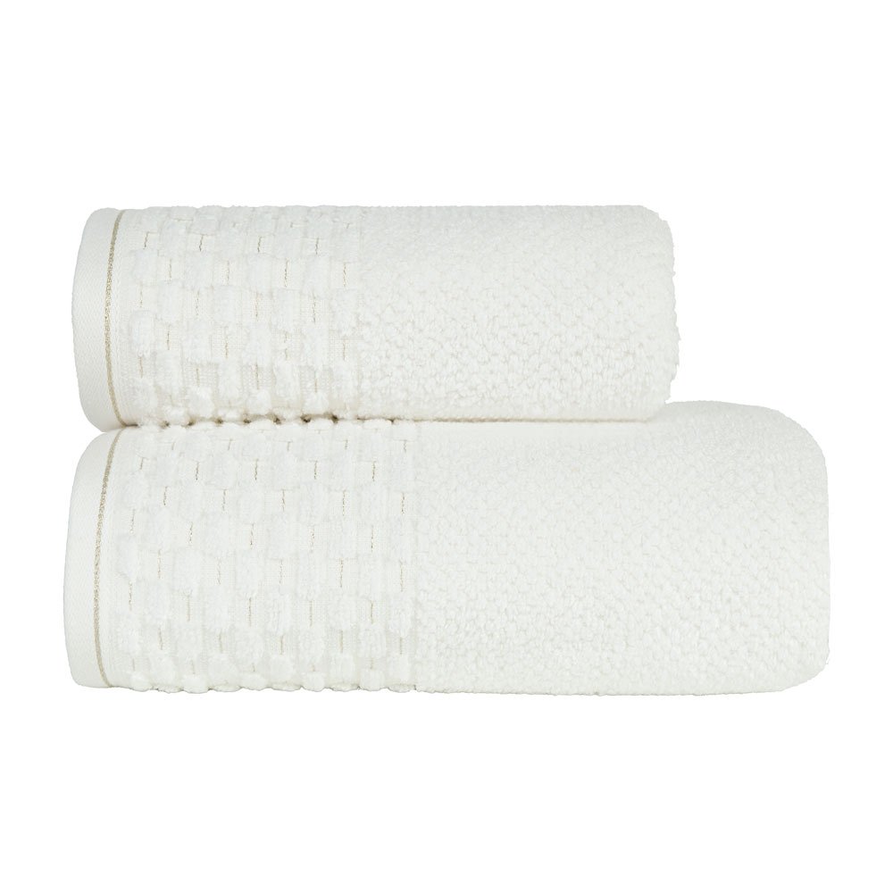 Ręcznik bawełniany frotte z tłoczoną bordiurą i złotą nitką, Neptun, kolor biały, rozmiar 50x90 cm