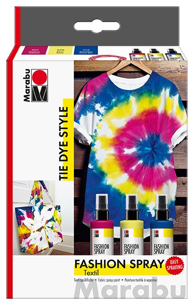 Farby w sprayu do malowania na tkaninach Marabu FASHION SPRAY “Tie Dye”. Zestaw - 3 kolory