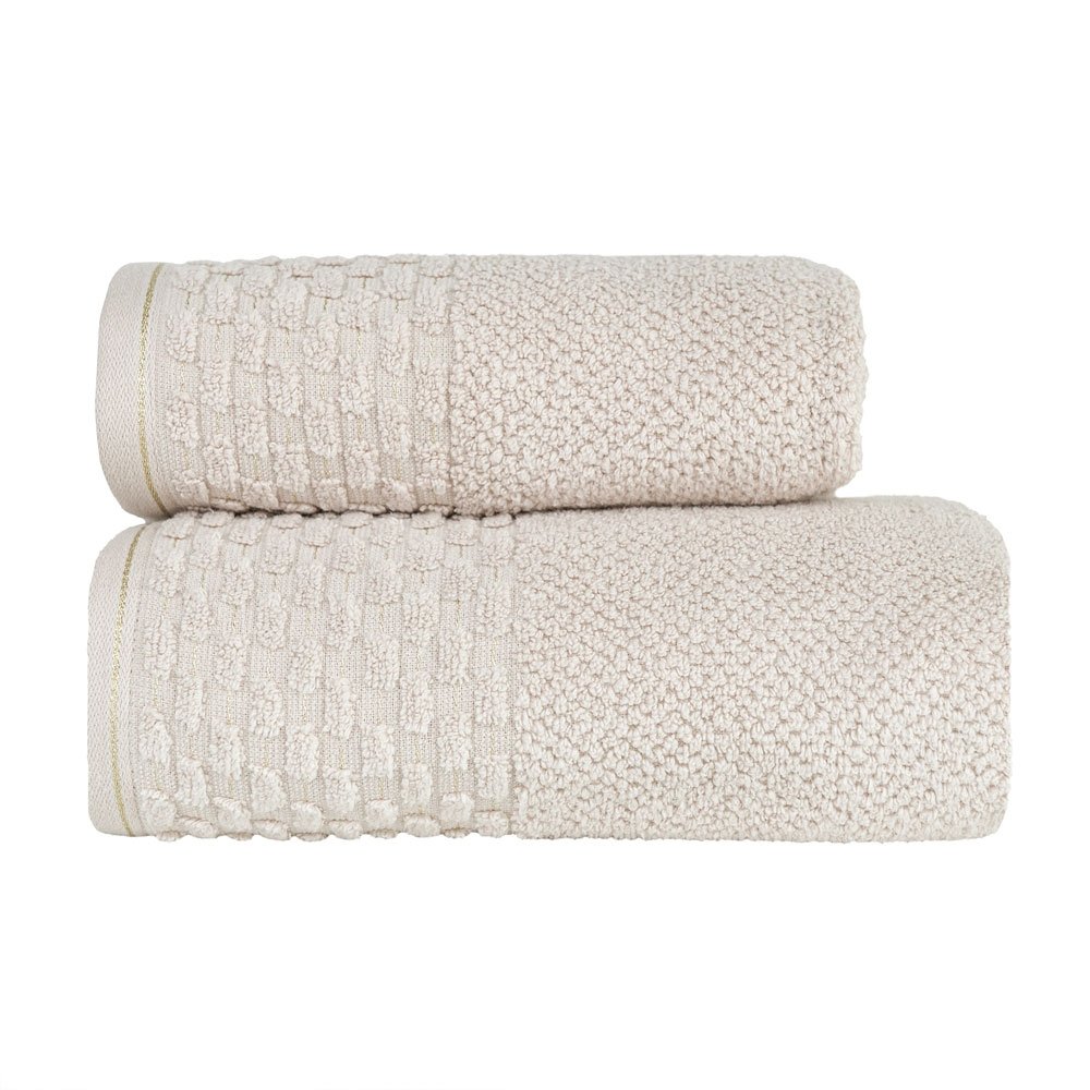 Ręcznik bawełniany frotte z tłoczoną bordiurą i złotą nitką, Neptun, kolor kremowy, rozmiar 50x90 cm