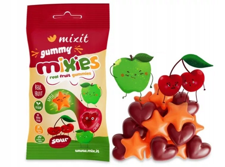 Owocowe Mixies Żelki Jabłko i Czereśnia Naturalne, Bezglutenowe, Wegańskie