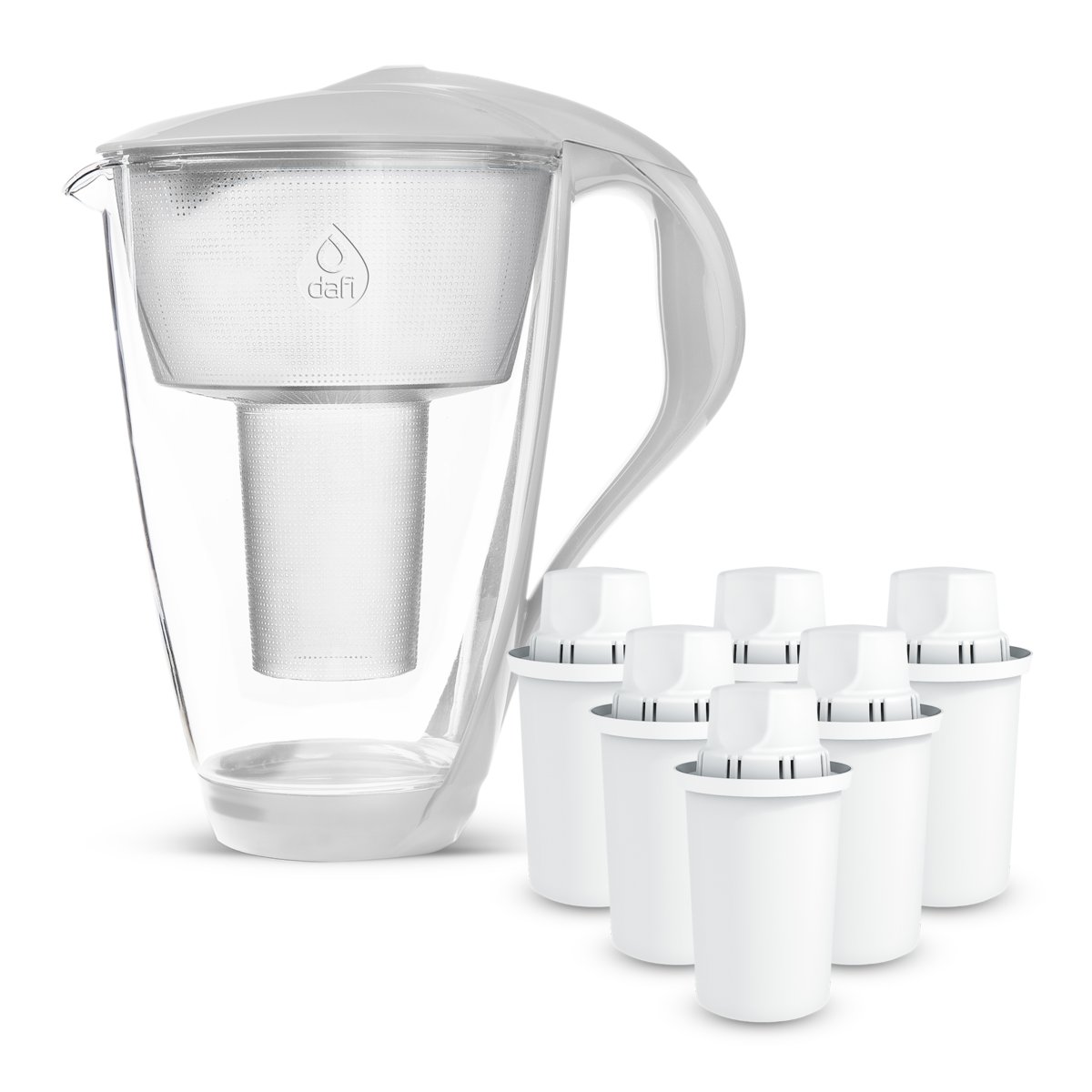 Szklany dzbanek filtrujący Dafi CRYSTAL LED 2 l biały + 6 filtrów classic