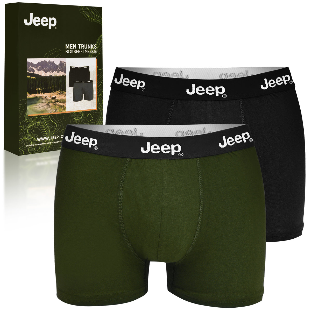 JEEP Bokserki Męskie Klasyczne Black Military Bawełna 2 sztuki Rozmiar M