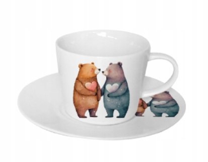 Filiżanka ze spodkiem 240 ml MISIE Prezent na Walentynki Dzień Kobiet