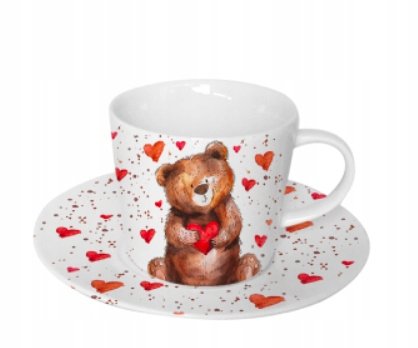 Filiżanka ze spodkiem 240 ml MIŚ Z SERCEM – Prezent na Walentynki