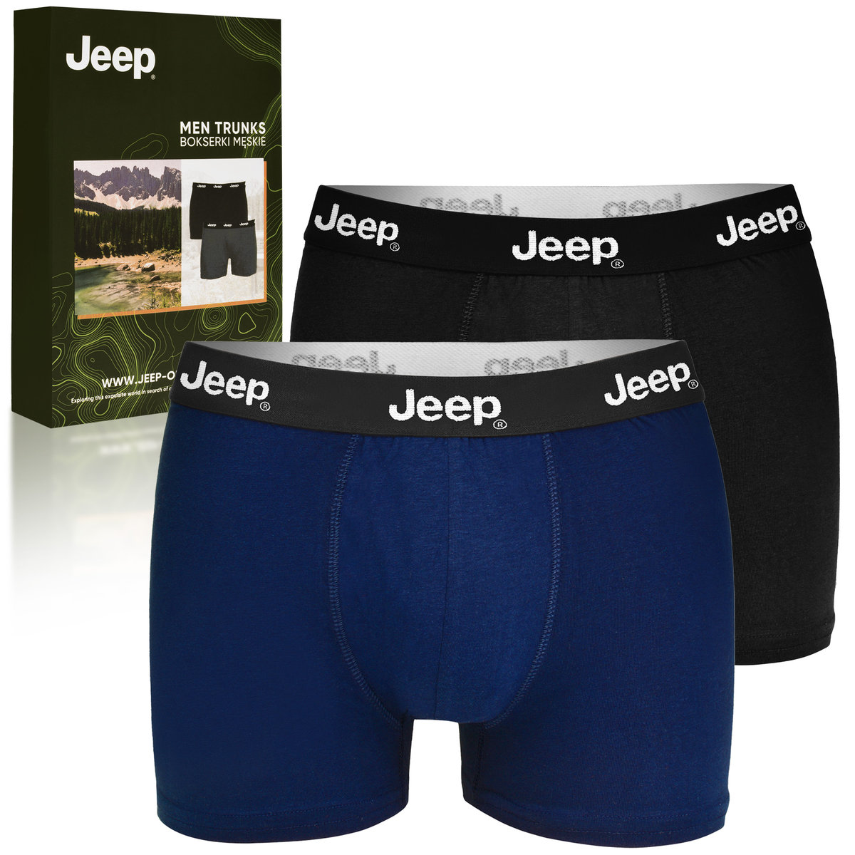 JEEP Bokserki Męskie Klasyczne Black Navy Bawełna 2 sztuki Rozmiar XL