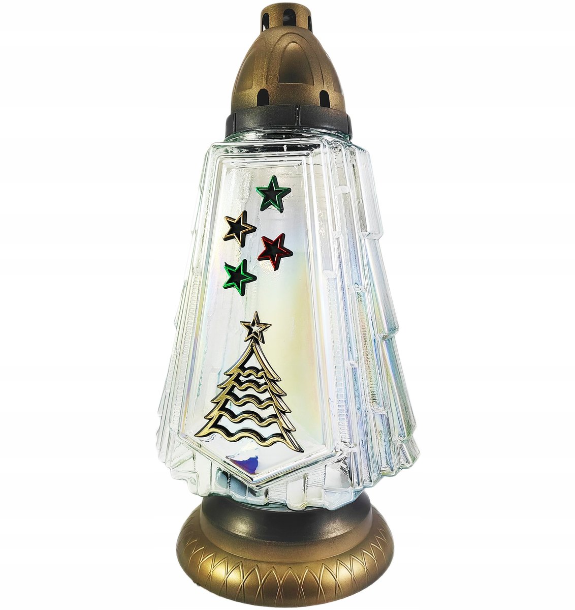 Duży Szklany Znicz Boże Narodzenie Z Kolorowymi Ozdobami Choinka 35,5 Cm
