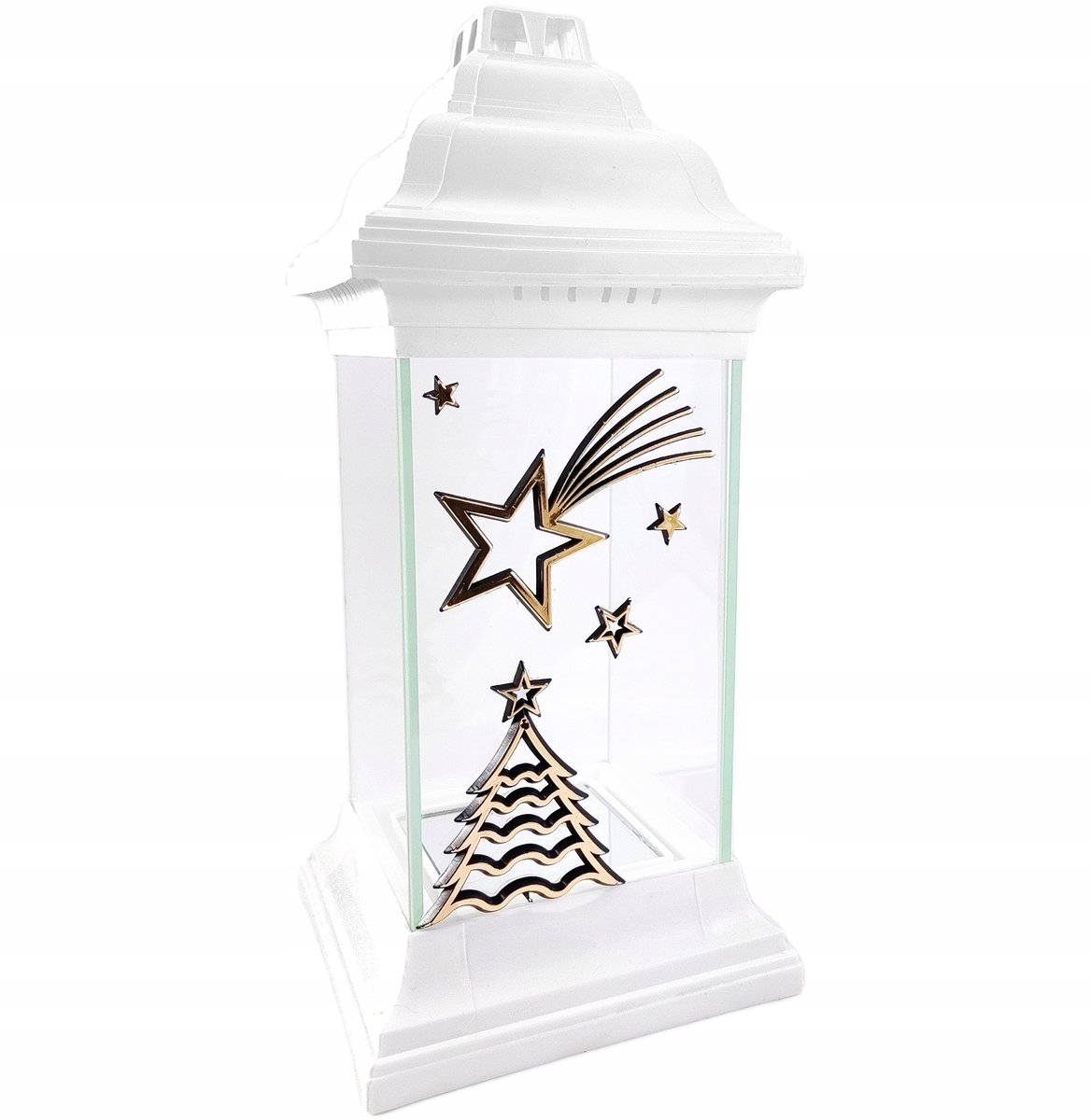 Znicz Duży Kapliczka Szklany Biały Lampion Ozdobny Na Święta Z Gwiazdą 31Cm