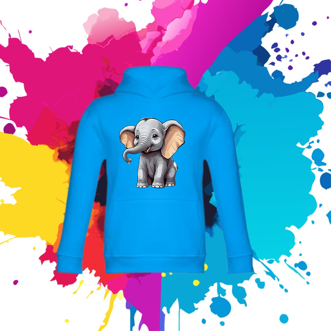 Bluza dziecięca typu kangurka z kapturem w kolorze błękitnym z nadrukiem słoń słonik 10 lat