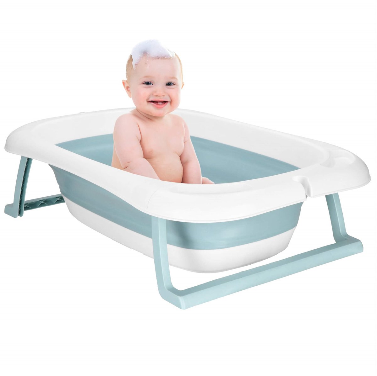 Wanienka dla niemowląt składana 35 L 82x52x22 cm z termometrem i poduszką biało-niebieska