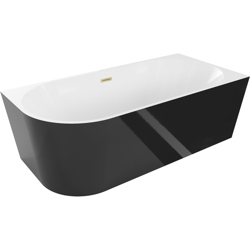 Mexen Mia wanna wolnostojąca narożna prawa 140 x 75 cm, biała/czarna, przelew złoty szczotkowany - 52691407575P-55