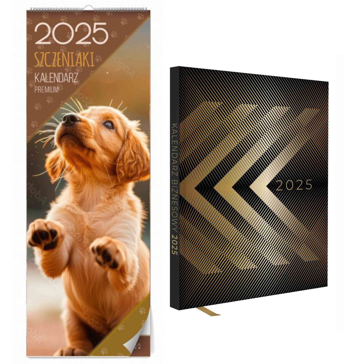 Zestaw Dwóch Kalendarzy 2025 Rok Biznesowy Książkowy 128 Stron + Ścienny W Szczeniaki