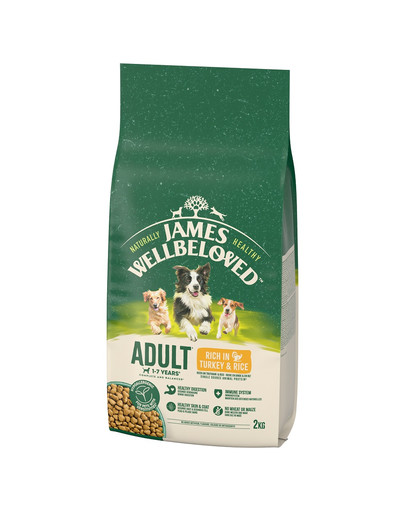 JAMES WELLBELOVED Adult 2 kg sucha karma pełnoporcjowa dla dorosłych psów 1-7 lat bogata w indyka i ryż -