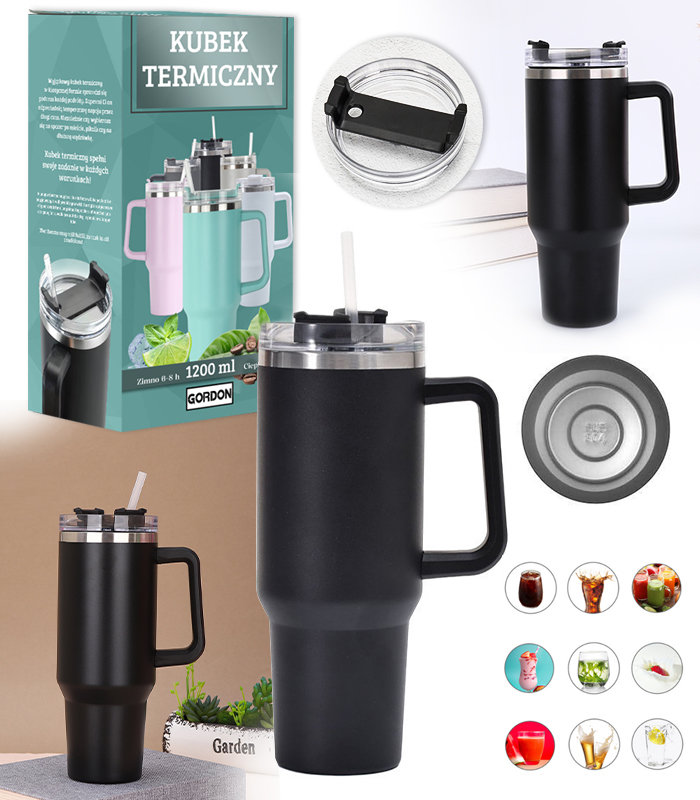 Kubek Termiczny Termos Ze Słomką Stal Nierdzewna Duży Xxl 1200 Ml + Słomka