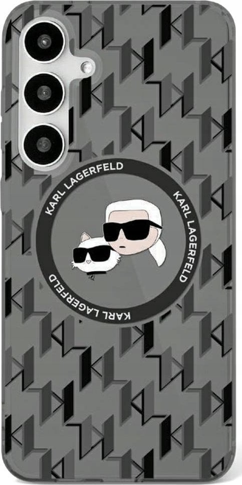 Karl Lagerfeld Etui Button K&Ch Heads on KL MagSafe do Galaxy S25, przydymione wzorzyste