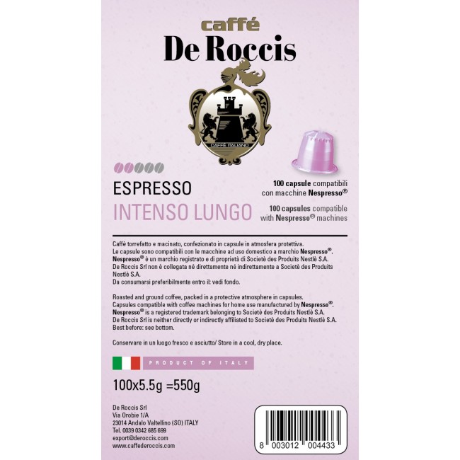 INTENSO LUNGO De Roccis kapsułki do Nespresso - 100 kapsułek