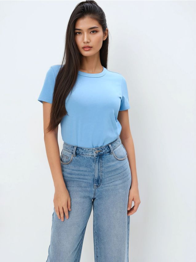 Mohito - Błękitny t-shirt basic - niebieski