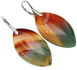 Naturalny Agat Wyjątkowe Kolczyki Srebro Unikat