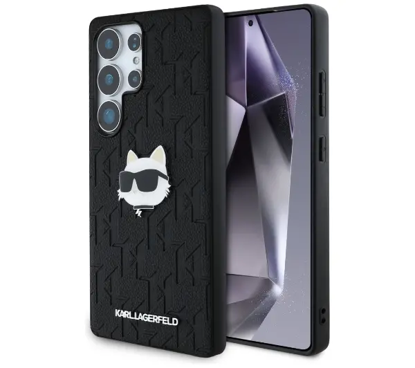 Karl Lagerfeld Leather Monogram Pin Logo Choupette Head do Galaxy S25 Ultra Czarny