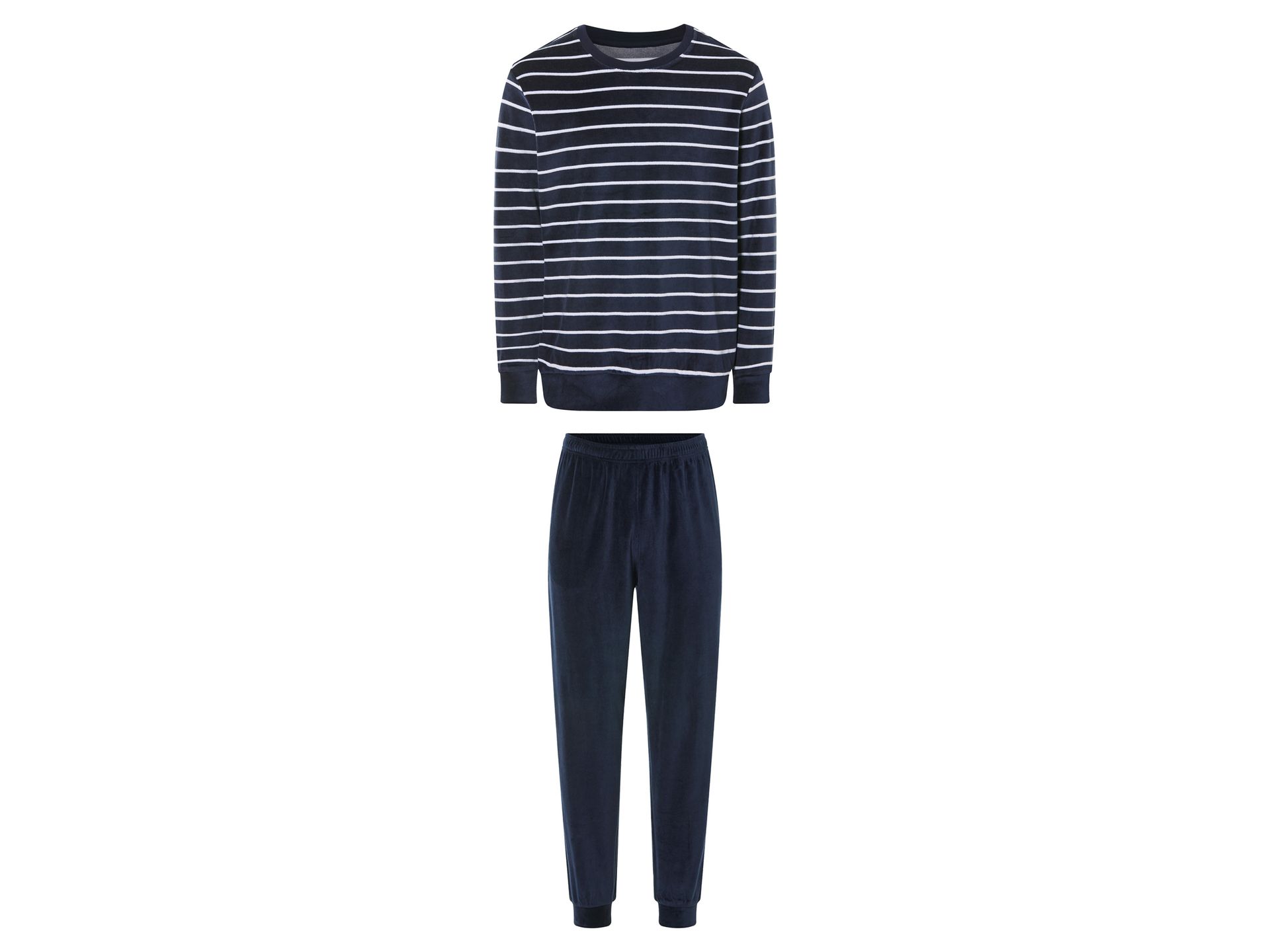 LIVERGY® Piżama męska welurowa z bawełną (XXL(60/62), Paski/granatowy)