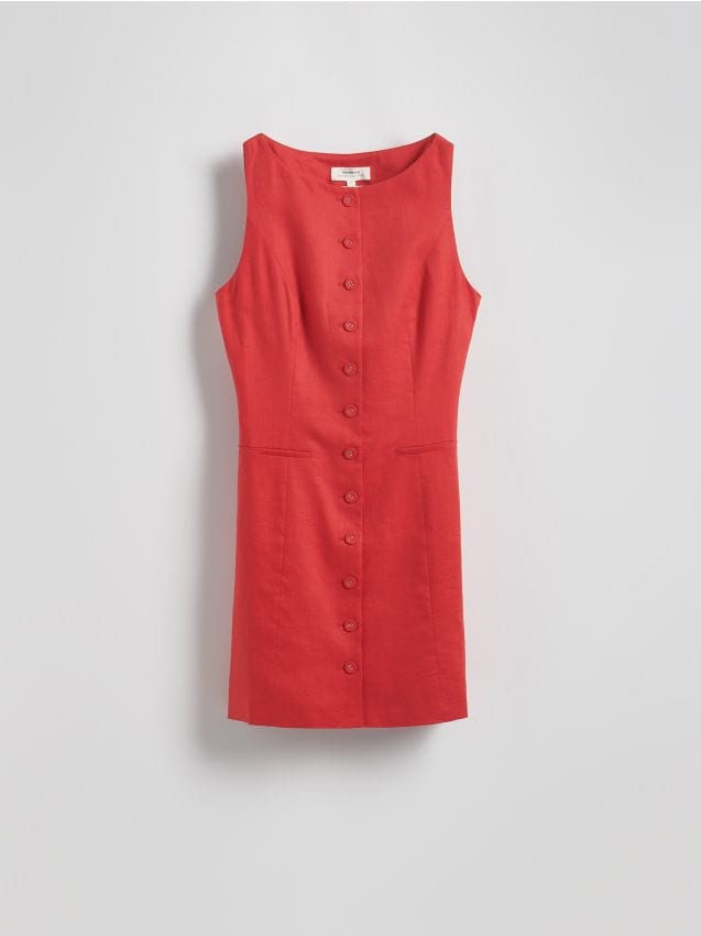 Reserved - Lniana sukienka mini - czerwony