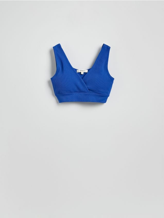 Reserved - Bezszwowy top w stylu sportowym - granatowy