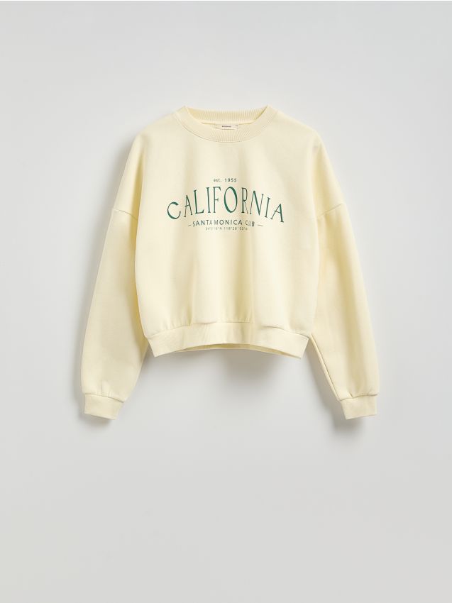 Reserved - Bluza oversize z nadrukiem - kremowy