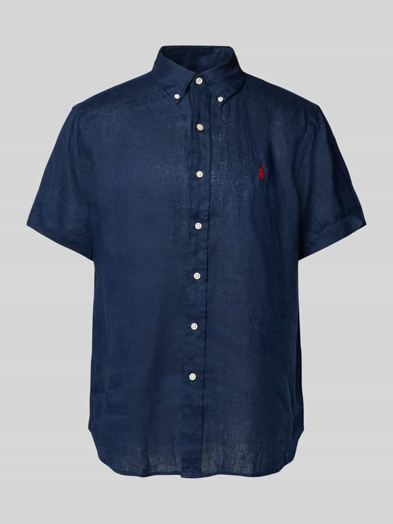 Koszula lniana o kroju custom fit z kołnierzykiem typu button down
