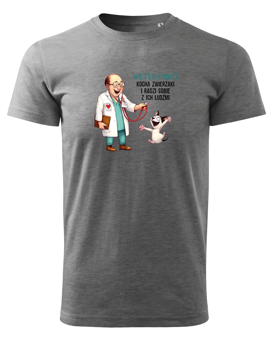 Koszulka dla Weterynarza - Weterynarz i zwierzaki Ciemnoszary melanż M