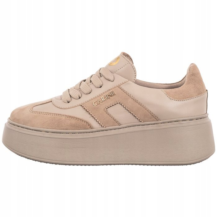 Beżowe półbuty sneakersy Carinii B9882 damskie skóra modne platforma r.38