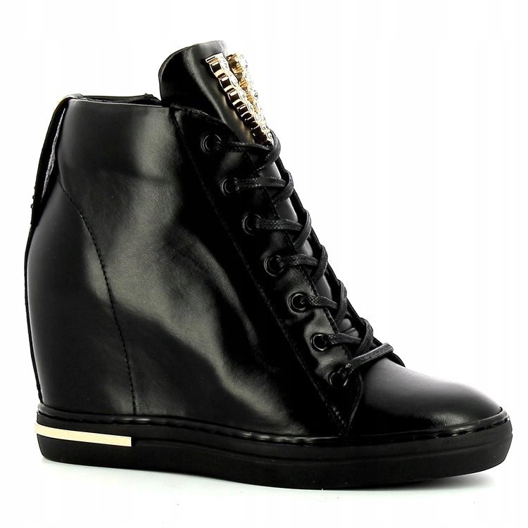 Czarne sneakersy Carinii B8177-E50 skóra modne koturn r.40