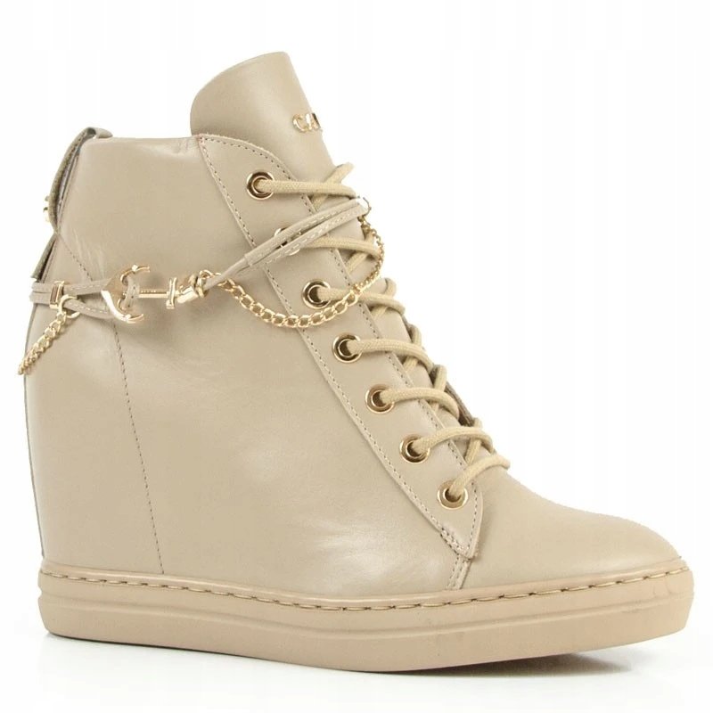 Carinii B5476-R77 botki sneakersy damskie koturn beżowe skóra r.39